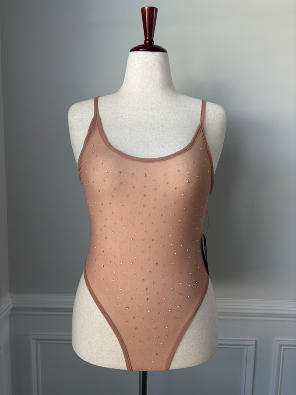 Fashion Nova Nude Rhinestone-Studded Teddy
